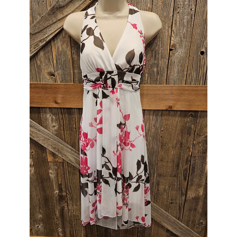 NWT Speechless pink and white sundress halter tie v neck lined sheer M open back